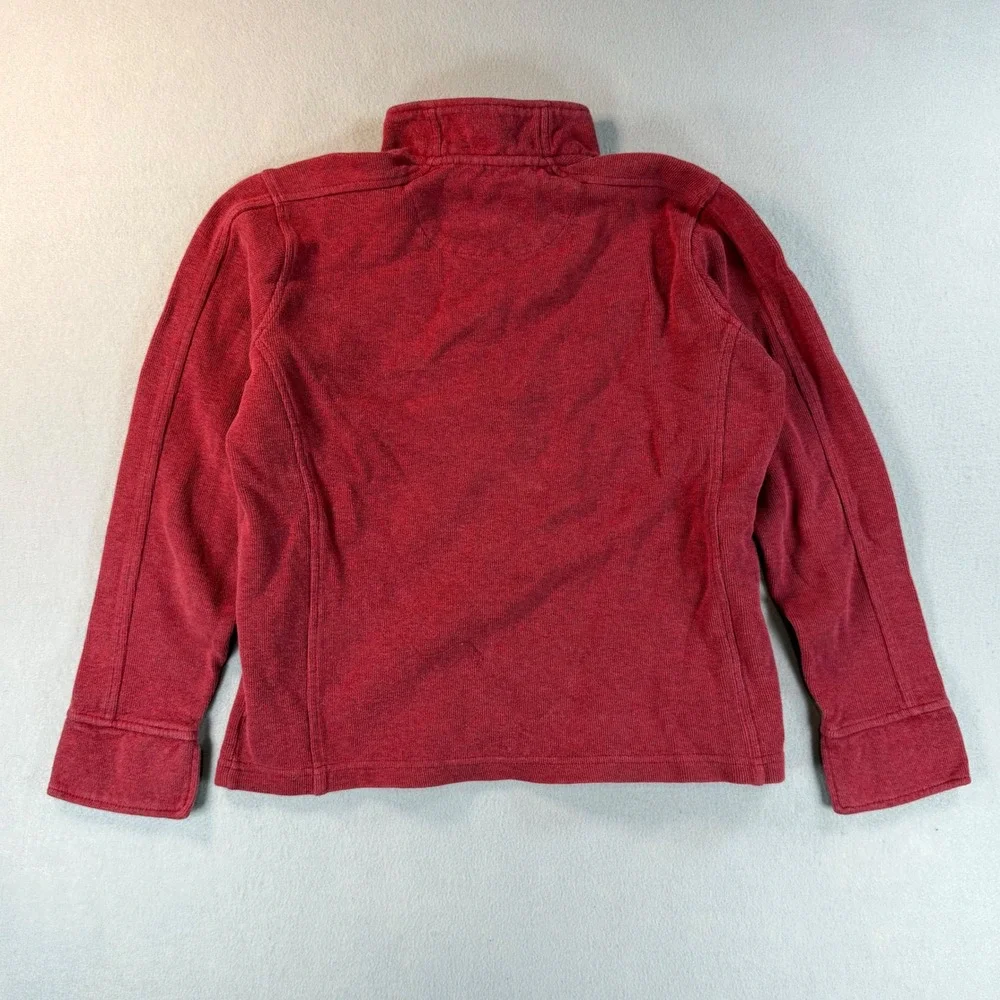 Orvis Mens Quarter Zip Pullover Sweater Red Gingham Trim Ribbed Knit Size M
